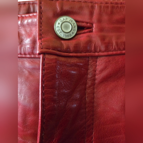 VINTAGE Y2K GAP JEANS RED LEATHER BOOT CUT JEANS SIZE 20 NEW WITHOUT TAGS - Picture 3 of 5
